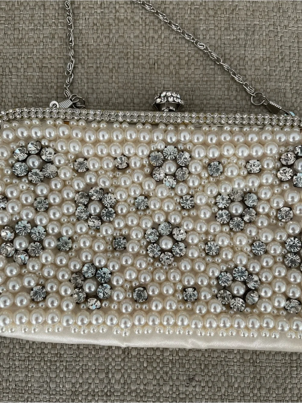 Pearl and Crystal Evening Clutch - Ivory